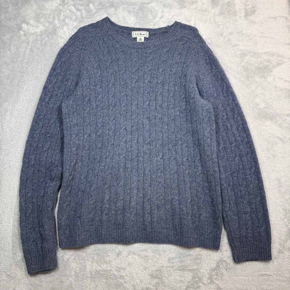 LL Bean Wool Sweater Men L Tall Blue Knit HH34 Classic